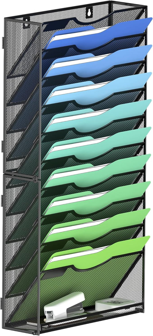 Kuntine.B Wall File Organizer (Black, 11 Tier)