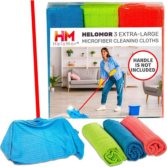 HELOMOR 3 Extra Large Floor Microfiber Cleaning Clothes, 30"x18" for Squeegee Mop, Multi-Purpose Color Rags, Reusable for House Floor Kitchen Car Window Highly Absorbent, Lint and Streak Free