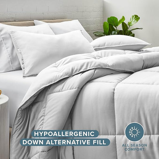 Bare Home Comforter Set - King/California King Size - Ultra-Soft - Goose Down Alternative - Premium 1800 Series - All Season Warmth (King/Cal King, Cloud Grey)