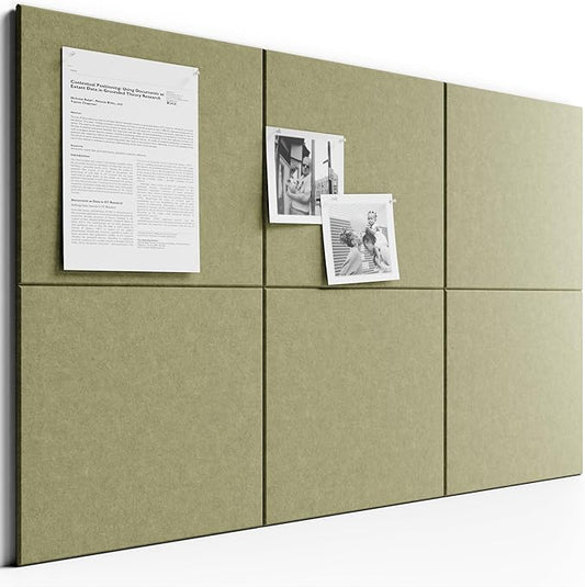 Bumusty Large Cork Board 36"x24" Alternative - 6 Pack Felt Wall Tiles with 40 Safe Removable Adhesive Tabs, 30 Pushpins, Cork Boards for Walls Pin Board Bulletin Board Office Decor (Olive Green)