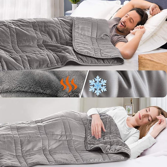 OMYSTYLE Double-Sided 15lb Weighted Blanket(60 X 80 Inches, Twin Size), Reversible Weighted Blanket for Adult with Warm Short Plush and Cool Tencel Fabric, All Season Use - Bonus Carry Bag Included