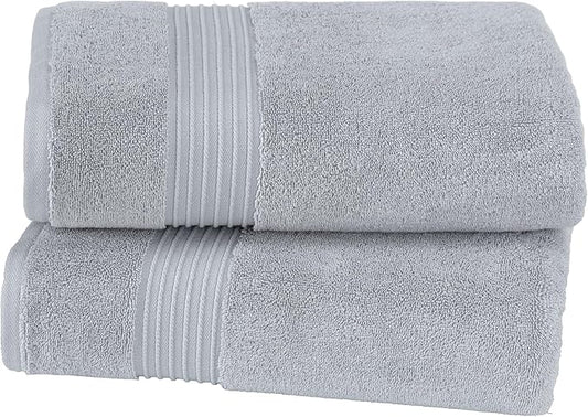 Milara Turkish Super-Plush Bath Towels Set 2-Piece | Premium Cotton Bath Towel Set Absorbent, Durable with Hanging Loops | Silver Gray Color Turkish Bath Towels, (27 x 54 Inches)