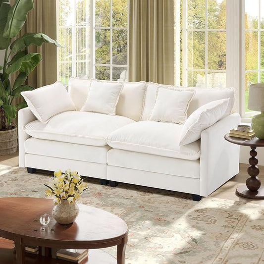 77.6" Modular Sectional Sofa,Loveseat Couch for Living Room, Modern Deep Seat Sofa 2 Seater Chenille Fabric Comfy Cloud Couches with Throw Pillows for Apartment,Small Spaces