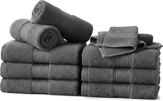 Ample Decor Wash Cloths Pack of 10, Oeko Tex Certified 600 GSM 100% Cotton Soft Absorbent, Premium Quality Durable Machine Washable, Ideal for Bathroom, Pool, Hotel, Spa – Grey