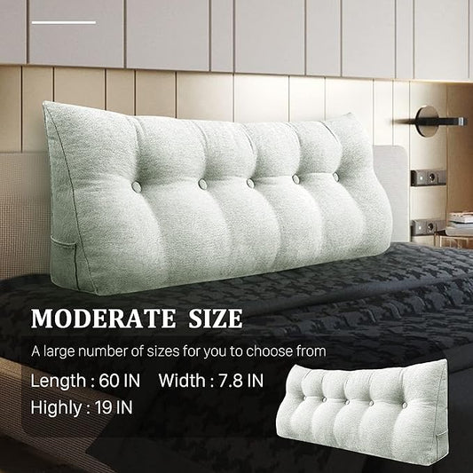 11 lbs Thickened Queen Headboard Pillow Wedge Pillow Headboard Reading Pillow Bed for Comfortable Backrest Reading Triangular Pillow with Side Pocket for Sitting in Bed Cotton Linen White