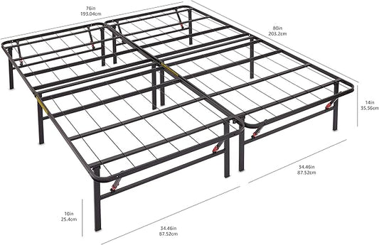 Amazon Basics Bed Frame with Storage, Foldable Metal Platform, Sturdy Steel, No Box Spring Needed, 14-inch High, Tool-Free Setup, Queen Size, Black