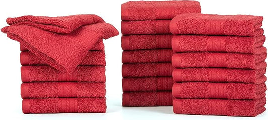 Ample Decor Wash Cloths Pack of 20 600 GSM 100% Cotton Soft Absorbent, Premium Quality Durable, Ideal for Bathroom, Pool, Hotel, Spa - Red