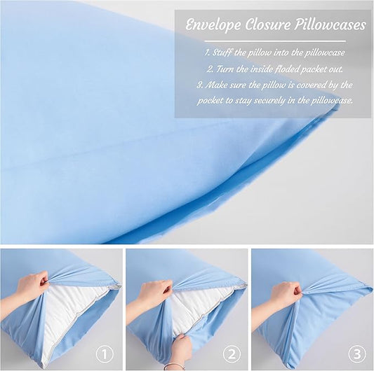 NTBAY Body Pillow Cases Set of 2, 2 Pack Brushed Microfiber 20x54 Pillow Cases, Soft, Wrinkle, Fade, Stain Resistant Sky Blue Pillow Cases with Envelope Closure, 20x54 Inches, Sky Blue
