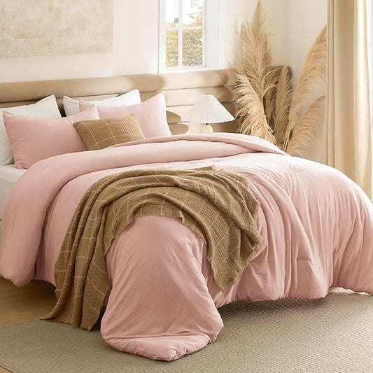 Bedsure California King Size Comforter Set, Blush Pink Soft Prewashed Bedding for All Seasons, 3 Pieces GentleSoft™ Bed Set, 1 Lightweight Comforter (104"x96") and 2 Pillowcases (20"x36")