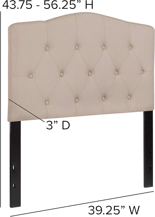 EMMA + OLIVER Twin Size Tufted Upholstered Headboard with Adjustable Metal Bed Rail Slots, Modern Fabric Upholstered Twin Headboard, Beige