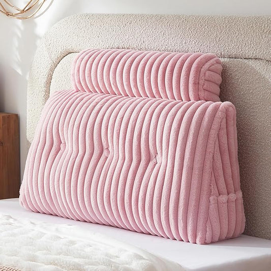 Headboard Pillow + A Long Neck Roll Pillow Body Pillow,Faux Fur Headboard Wedge Pillow with Removable Cover (Pink, Twin:39x8x20 inches)