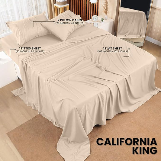 Utopia Bedding California King Sheet Set – 4 Piece Bed Sheets for Cal King Size Bed, Soft and Breathable Microfiber, Includes 1 Fitted Sheet, 1 Flat Sheet and 2 Pillowcases (Beige)