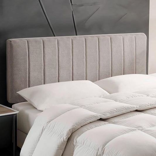 Hearth & Harbor Upholstered Queen Headboard - Easy Assemble Channel Stitched Headboard Queen Size - Wall Mounted Headboards with 3D Soundproof Wall Panels Peel & Stick Floating Headboards, Silver