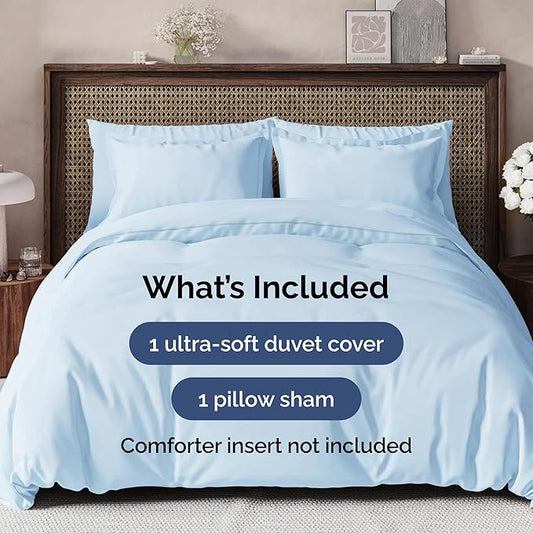 Duvet Cover Twin/Twin XL Size Set - Extra Soft Duvet Cover 68 x 90 with 1 Pillow Sham - Hotel Luxury, Easy Care and Fade Free with Zipper Closures & Ties - Comfy, Breathable Bedding Set (Light Blue)