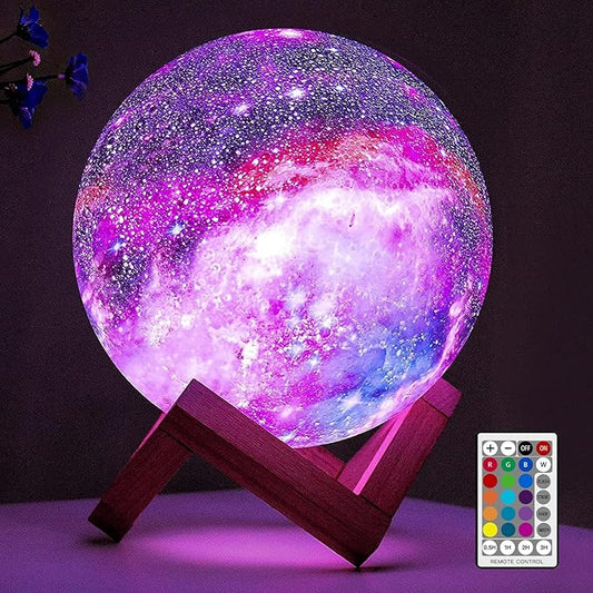 BRIGHTWORLD Moon Lamp Galaxy Lamp 5.9 inch 16 Colors LED 3D Moon Light, Remote & Touch Control Moon Night Light Christmas Gifts for Girls Boys Kids Women Birthday(Wooden Base)