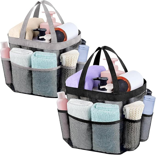 Attmu 2 Pack Mesh Shower Caddy Portable for College Dorm Room Essentials with 8 Pockets, Hanging Shower Caddy Dorm Basket, Quick Dry Shower Bag for Bathroom