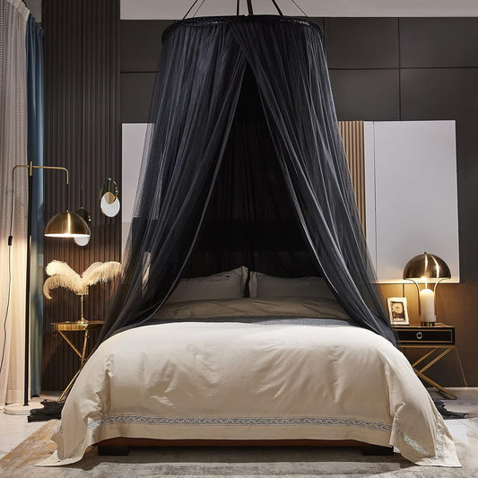 Kertnic Luxurious Bed Canopy for Girls & Adults - Double Layer Princess Canopy with Lace, Round Dome Mosquito Netting for Queen/King Bed Tent (Black) Dormly