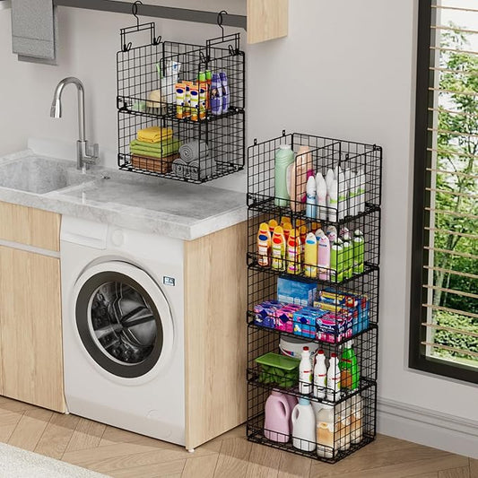 5 Tier Hanging Closet Organizer with Adjustable Dividers, Heavy-Duty Storage Shelves for Clothing, Kitchen, Laundry Room, Extra Large Baskets, 15.7" W x 11.8" D x 51" H, Black