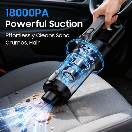 Cordless Handheld Vacuum for Car and Home, 18000Pa Strong Suction, 35 Mins Runtime with Multiple Nozzles & LED Light, Portable Cleaner for Pet Hair and Car Seats