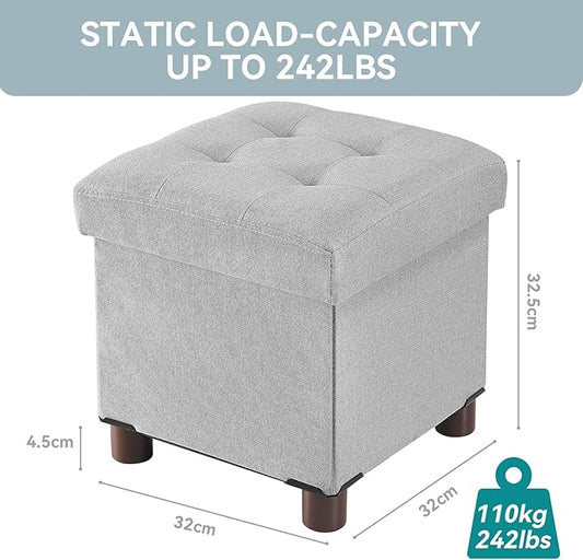 BRIAN & DANY Small Ottoman with Storage, Small Storage Ottoman, Folding Foot Stool with Wood Legs for Living Room and Bedroom Linen Rest Seat, 12.6"x12.6"x12.8" - Light Gray
