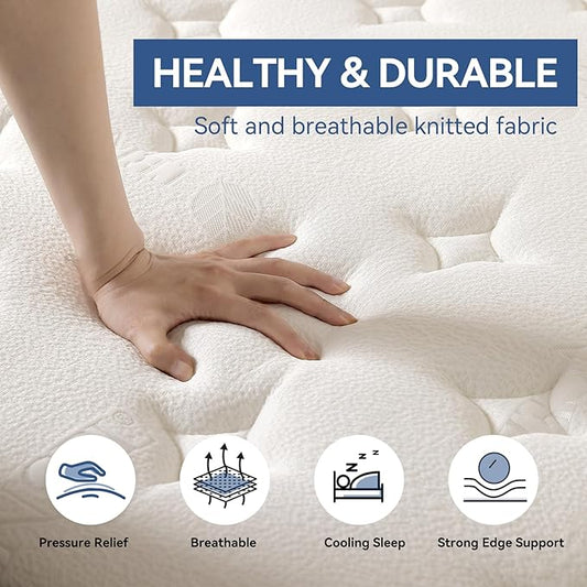 14 Inch Queen Size Mattress in a Box, Medium Firm Hybrid Mattresses for Back Sleepers & Couples, 800+ Pocket Springs & 3" Cooling Foam for Motion Isolation & Spine Support, CertiPUR-US