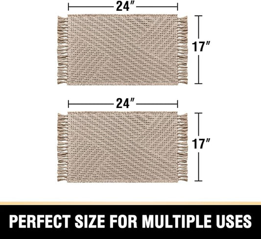 H.VERSAILTEX Waffle Bath Mat Super Absorbent Boho Bath Mat Non Slip Bath Rugs for Bathroom Floor Machine Washable Dry Fast Bathroom Rugs with Tassels (17 x 24 Plus 17 x 24 Inches, Irish Cream)