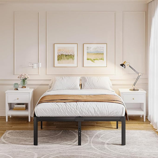 Askeld Bed Frame Queen Size, 14 Inch High Metal Platform Bed with Round Corner Leg, No Box Spring Needed, Heavy Duty Noise-Free Bed Base, Easy Assembly, Black