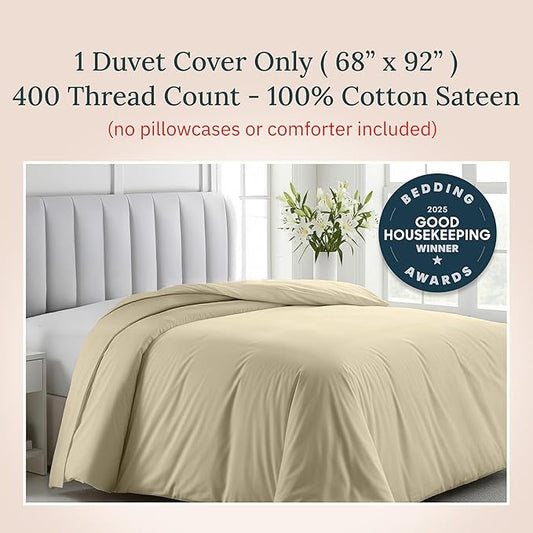 California Design Den Twin XL/Twin Duvet Cover Only - Premium 400 Thread Count, Natural 100% Cotton Duvet Cover, Soft Sateen Weave, Button Closure and Corner Ties - Beige (Golden Tone)