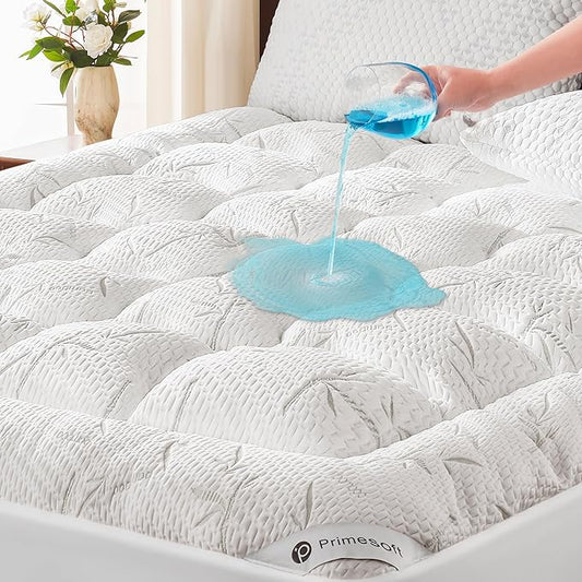 100% Waterproof King Size Mattress Topper, Thick Pillow Top Mattress Pad,Up to 21 Inch Deep Pocket,Soft Breathable Mattress Pad for Back Pain, Protector Cover(White)