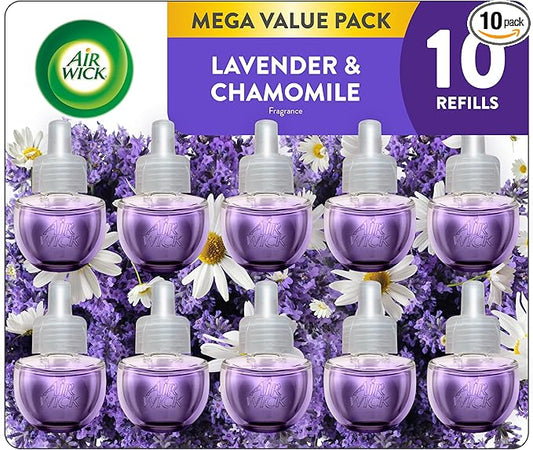 Air Wick Plug in Scented Oil Refill, 10ct, Lavender & Chamomile, Air Freshener, Essential Oils, Eco Friendly