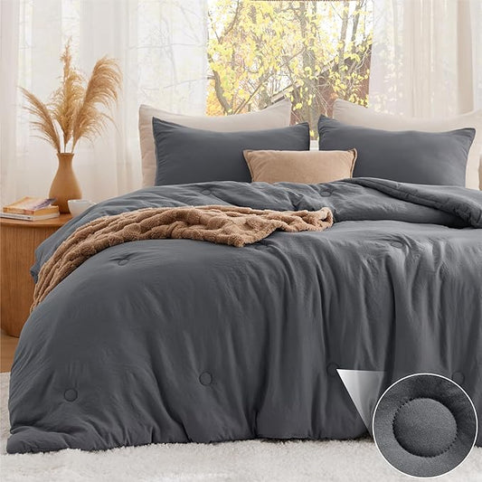 Bedsure Twin Comforter Set Dark Grey, Soft Prewashed Twin Size Bedding, Quilted Comforter with Circle Design, Down Alternative Comforter for All Seasons, 2 Pieces Bed Set with 1 Pillow Sham