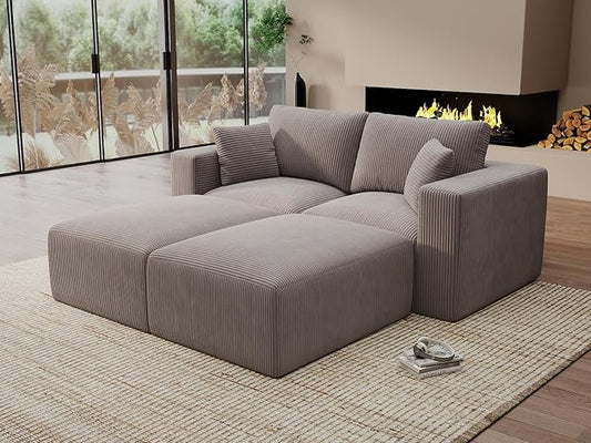 Modular Sleeper Sofa Bed Modern Sectional Couches for Living Room - 79" Boneless Cloud Couch - No Assembly Required Grey Corduroy Convertible Sponge Compression Sofas with Chaise for Home House