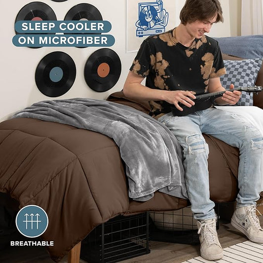 Bare Home Comforter Set - Twin/Twin Extra Long Size - Ultra-Soft - Goose Down Alternative - Premium 1800 Series - All Season Warmth (Twin/Twin XL, Cocoa)