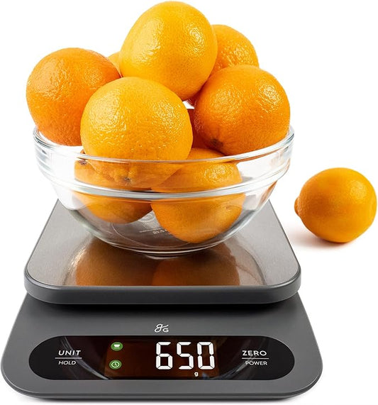Greater Goods Digital Food Scale for Kitchen & Baking, 10kg/22lb High-Capacity Weight Scale with 1g Precision, Stainless Steel Platform, Hi-Def LCD, Ideal for Bread, Sourdough & Bulk Cooking