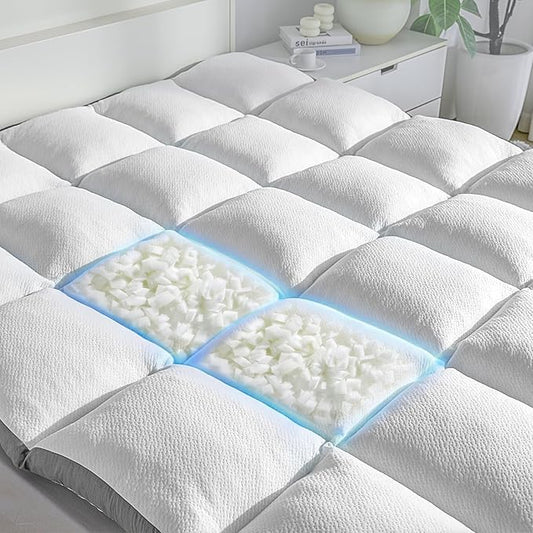 King Mattress Topper - Pillow Top Mattress Topper King, Soft Fluffy Mattress Pad for Back Pain, Extra Thick Supportive Mattress Pad, White,Oeko-TEX Certified - 2000GSM