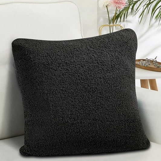 Reafort Ultra Soft Sherpa Euro Sham Pillow Case 26"x26" Replacement with Zipper Closure (Black, 26"x26" Euro Sham)