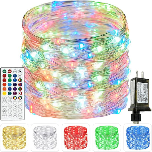 66Ft 200 LED RGB Color Changing Christmas Fairy Lights Plug in, Waterproof String Lights with Remote for Outdoor & Indoor, 24 Colors Twinkle Lights with Timer for Girl's Room Christmas Decorations