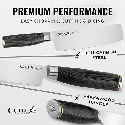 Cutluxe Nakiri Knife – Ultra Sharp 7" Vegetable Japanese Knife for Chopping, High Carbon Stainless Steel Blade, Full Tang Pakkawood Handle – Shinobi Series