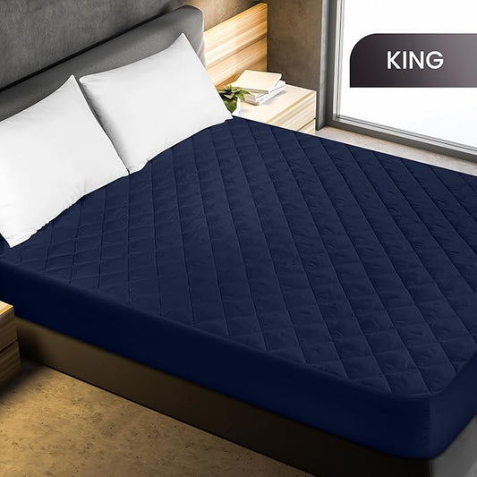 Utopia Bedding Quilted Fitted Mattress Pad, King Size, Elastic Fitted Mattress Topper Protector and Cover with Deep Pocket Stretches up to 16 Inches, Machine Washable (Navy)