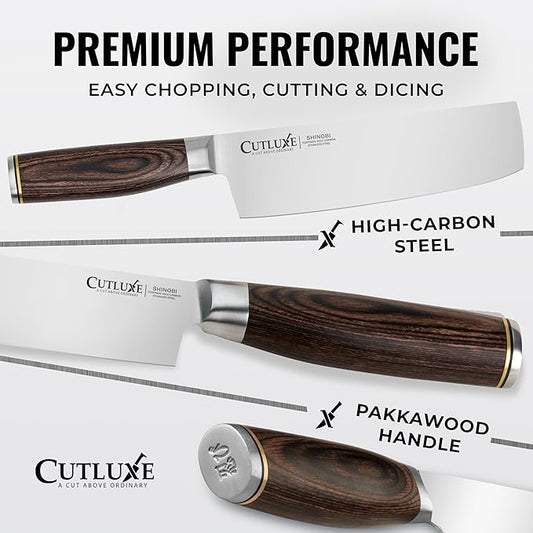 Cutluxe Nakiri Knife – Ultra Sharp 7" Meat and Vegetable Japanese Knife for Chopping, High Carbon Stainless Steel Blade, Full Tang Pakkawood Handle – Shinobi Series