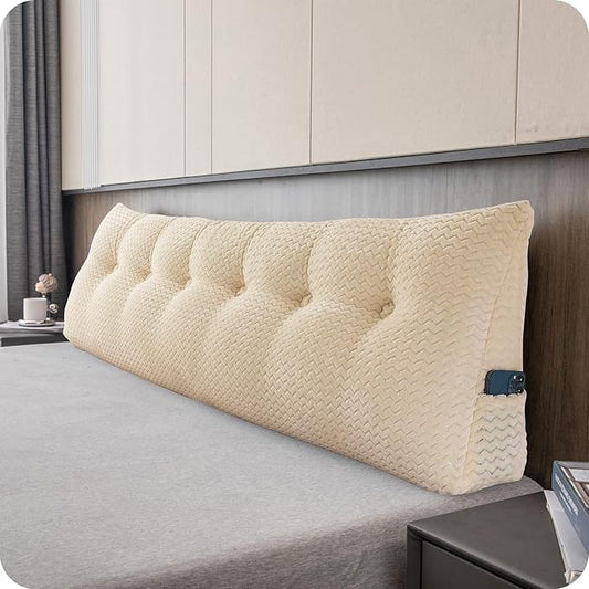 Large Bolster Triangular Headboard Wedge Backrest Positioning Support Bed Rest Reading Pillows Headboard Wedge Pillows for Day Bed Bunk Bed with Removable Cover, California King(71x8x20 Inches)