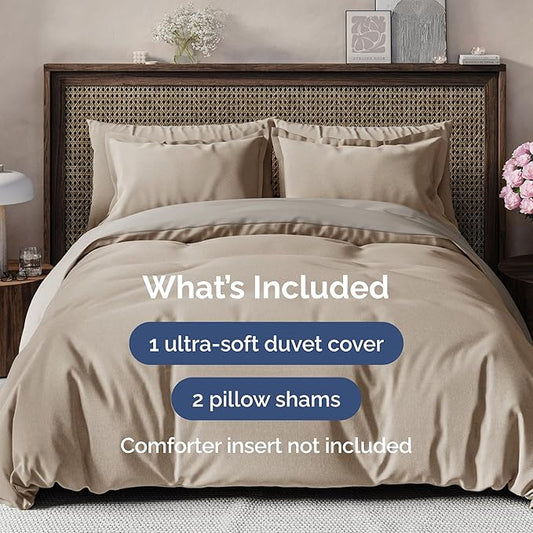 CGK Unlimited Duvet Cover Full Size Set - Extra Soft Full Size Duvet Cover 80 x 90 with 2 Pillow Shams - Hotel Quality w/Zipper Closures & Ties - Bedding and Bed Linens Set (Heathered Beige)