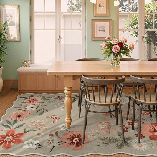 Lahome Floral Washable Rugs 8x10, Non-Slip Soft Bedroom Rug Stain Resistant, Ultra-Thin 8x10 Rugs for Living Room Easy Clean Boho Rug Accent Carpet for Dining Room Office(8x10ft,Brown)