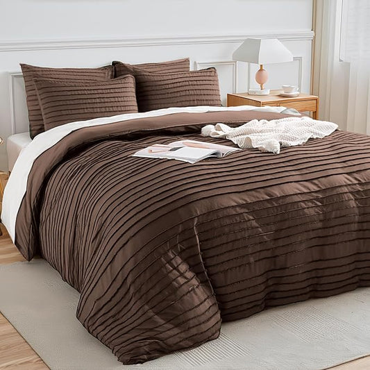 NEXHOME PRO Duvet Cover Queen Size, Blue 3 Pieces Boho Tufted Duvet Cover Set, Soft and Lightweight Microfiber Comforter Cover Set for All Season(Dark Brown,90 x 90)-No Comforter