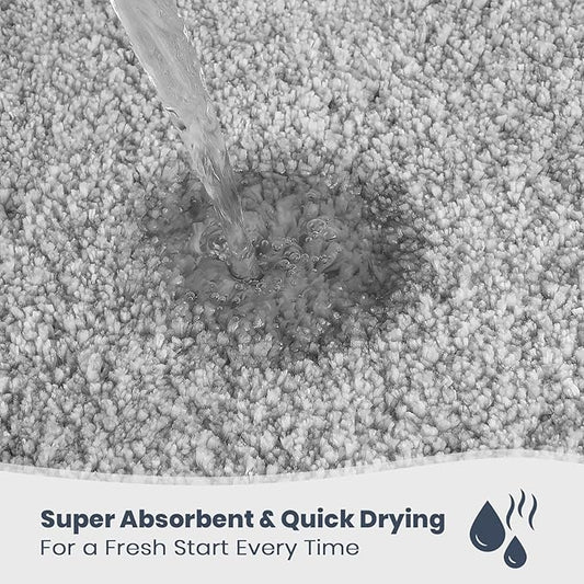 PURRUGS Bathroom Rug Non-Slip Machine Washable 20" x 24" U-Shaped, Super Absorbent and Quick Dry Shaggy Microfiber Bath Mat, Extra Soft and Plush Contour Rug for Toilet Base, Light Grey