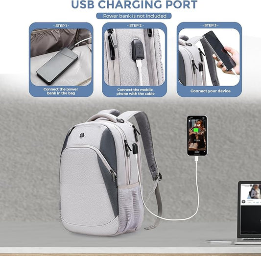 Swissdigital Design Business Laptop Backpack, College Laptops Backpack with USB Charging Port for Men and Women Fits 16 Inch Notebook, Mauve Grey | SD1670-05