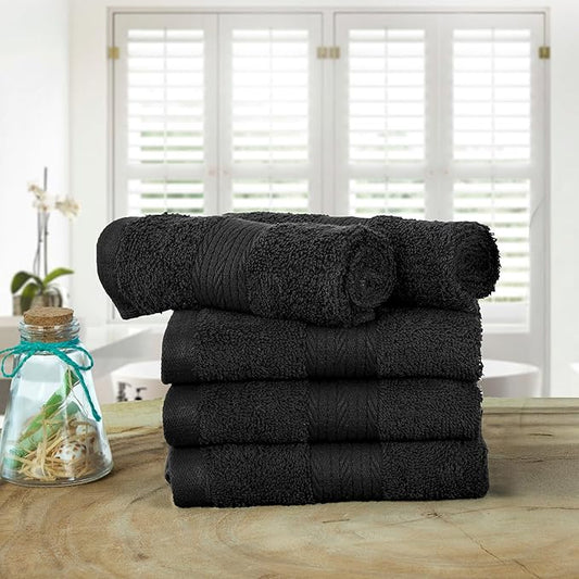 Ample Decor Washcloths Pack of 5 12 X 12 Inch 100% Cotton 600 GSM, Soft Absorbent and Reusable Fingertip Towels, Ideal for Bathroom and Powder Room - Black