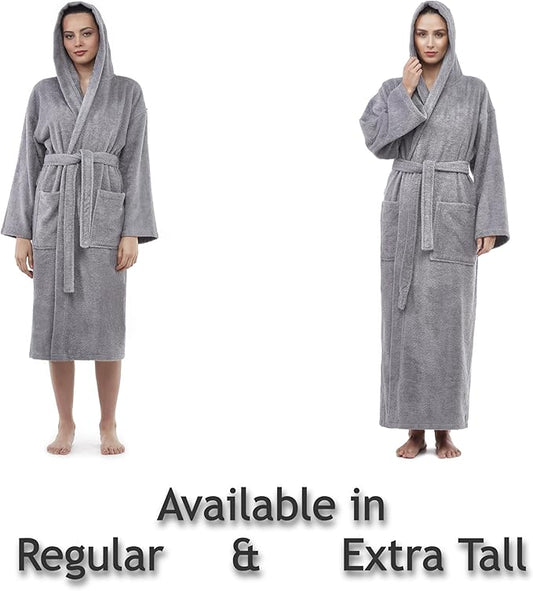 Arus Women's Hooded Classic Bathrobe Turkish Cotton Robe with Full Length Options
