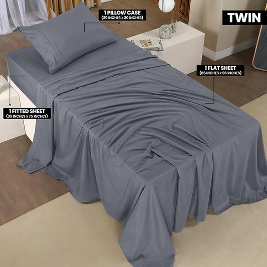 Utopia Bedding Twin Bed Sheets Set - Pack of 2 Sheet Sets - Perfect for Spa, Hotel, & Guest Bedroom - Brushed Microfiber - Shrinkage and Fade Resistant - Easy Care (Grey)