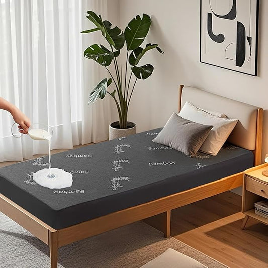 BEDLORE Twin XL Size Waterproof Mattress Protector Viscose Derived from Bamboo, Soft Mattress Cover Fitted with Deep Pocket 6"-15", Breathable Noiseless Mattress Pad, Machine Washable(Gray)